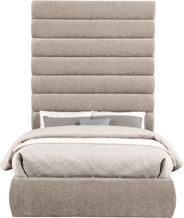 Meridian Furniture Adam Full Bed Chenille Upholstered with Channel Tufted Oversized Headboard Neutral B1257Beige-F90