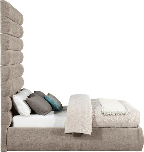 Meridian Furniture Adam Full Bed Chenille Upholstered with Channel Tufted Oversized Headboard Neutral B1257Beige-F90