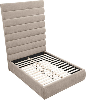 Meridian Furniture Adam Full Bed Chenille Upholstered with Channel Tufted Oversized Headboard Neutral B1257Beige-F90
