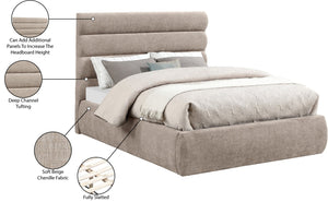 Meridian Furniture Adam Channel Tufted Full Bed in Plush Chenille for a Tailored Neutral Bedroom B1257Beige-F