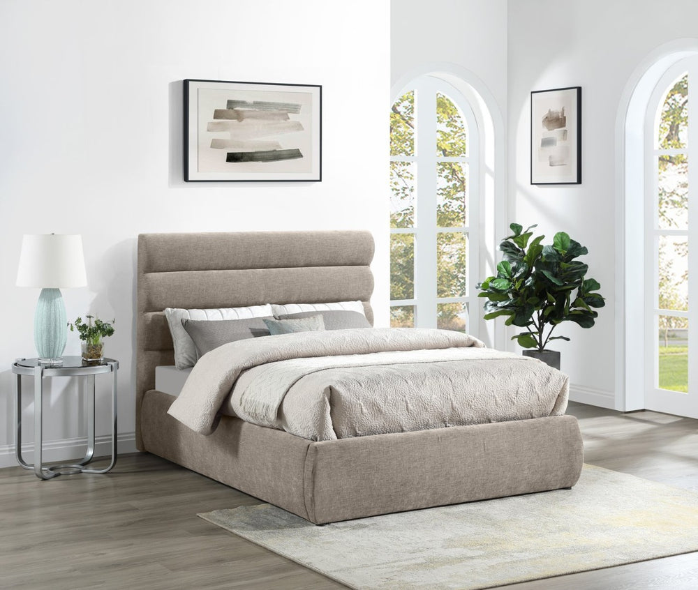 Meridian Furniture Adam Channel Tufted Full Bed in Plush Chenille for a Tailored Neutral Bedroom B1257Beige-F