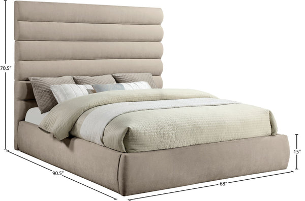 Meridian Furniture Adam King Bed Beige Chenille Upholstery with Channel Tufted Sculpted Headboard B1257Beige-K70