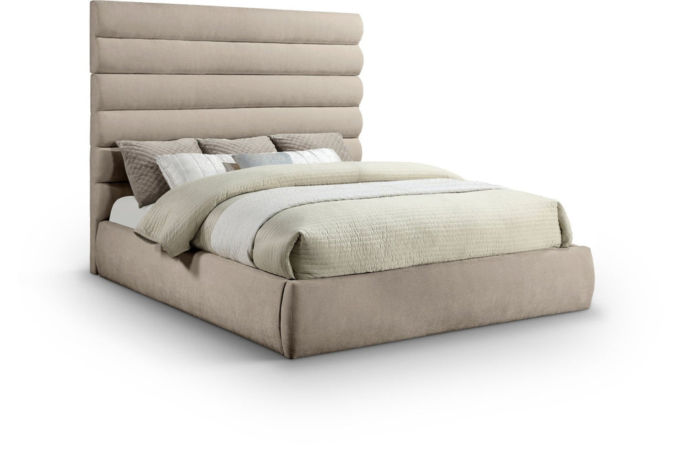Meridian Furniture Adam King Bed Beige Chenille Upholstery with Channel Tufted Sculpted Headboard B1257Beige-K70