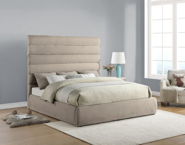 Meridian Furniture Adam King Bed Beige Chenille Upholstery with Channel Tufted Sculpted Headboard B1257Beige-K70