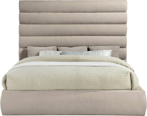 Meridian Furniture Adam King Bed Beige Chenille Upholstery with Channel Tufted Sculpted Headboard B1257Beige-K70
