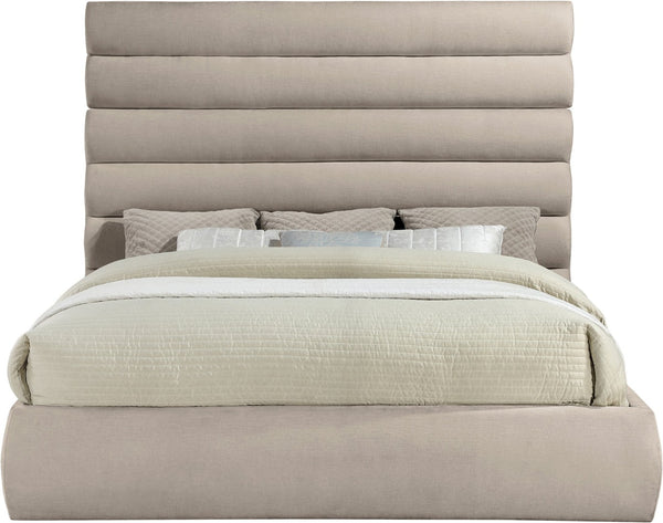 Meridian Furniture Adam King Bed Beige Chenille Upholstery with Channel Tufted Sculpted Headboard B1257Beige-K70