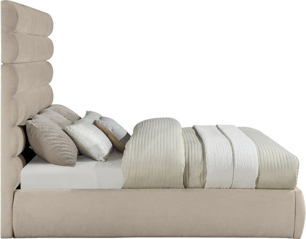 Meridian Furniture Adam King Bed Beige Chenille Upholstery with Channel Tufted Sculpted Headboard B1257Beige-K70
