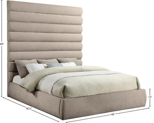 Meridian Furniture Adam Channel Tufted King Bed Plush Chenille Upholstery Tall Headboard Neutral Beige B1257Beige-K90