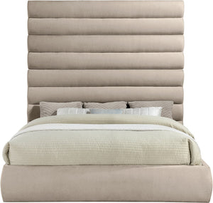 Meridian Furniture Adam Channel Tufted King Bed Plush Chenille Upholstery Tall Headboard Neutral Beige B1257Beige-K90