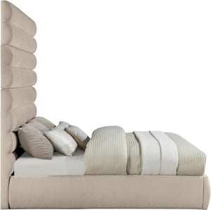 Meridian Furniture Adam Channel Tufted King Bed Plush Chenille Upholstery Tall Headboard Neutral Beige B1257Beige-K90