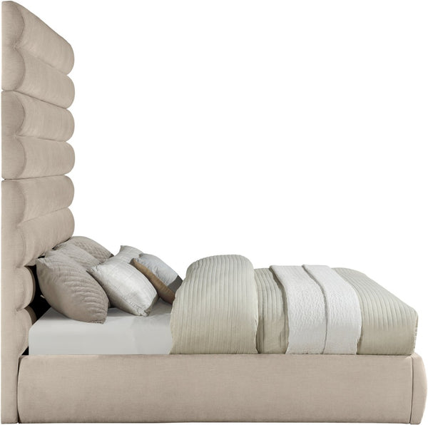 Meridian Furniture Adam Channel Tufted King Bed Plush Chenille Upholstery Tall Headboard Neutral Beige B1257Beige-K90