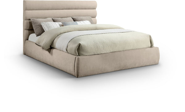 Meridian Furniture Adam Channel Tufted King Bed Chenille Upholstered Platform Frame for Modern Bedrooms B1257Beige-K