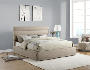 Meridian Furniture Adam Channel Tufted King Bed Chenille Upholstered Platform Frame for Modern Bedrooms B1257Beige-K