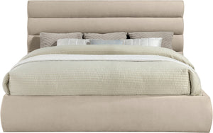 Meridian Furniture Adam Channel Tufted King Bed Chenille Upholstered Platform Frame for Modern Bedrooms B1257Beige-K