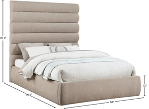 Meridian Furniture Adam Queen Bed Soft Chenille Upholstery with Channel Tufted Tall Headboard Platform B1257Beige-Q70