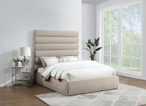 Meridian Furniture Adam Queen Bed Soft Chenille Upholstery with Channel Tufted Tall Headboard Platform B1257Beige-Q70