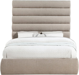 Meridian Furniture Adam Queen Bed Soft Chenille Upholstery with Channel Tufted Tall Headboard Platform B1257Beige-Q70