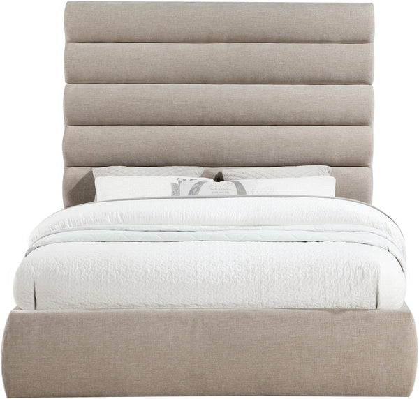 Meridian Furniture Adam Queen Bed Soft Chenille Upholstery with Channel Tufted Tall Headboard Platform B1257Beige-Q70