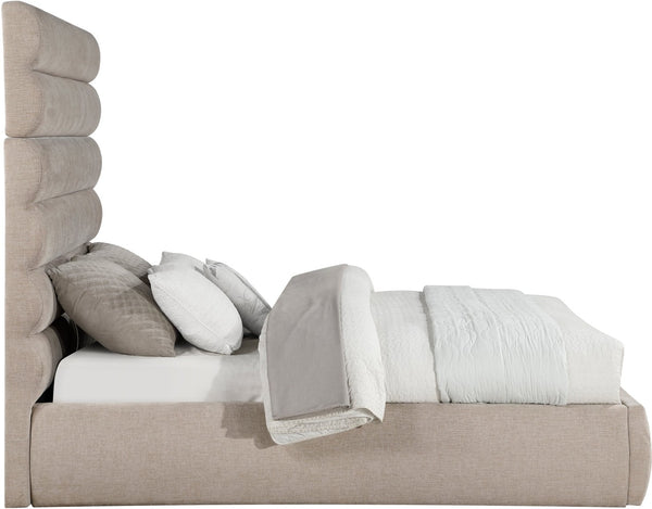 Meridian Furniture Adam Queen Bed Soft Chenille Upholstery with Channel Tufted Tall Headboard Platform B1257Beige-Q70