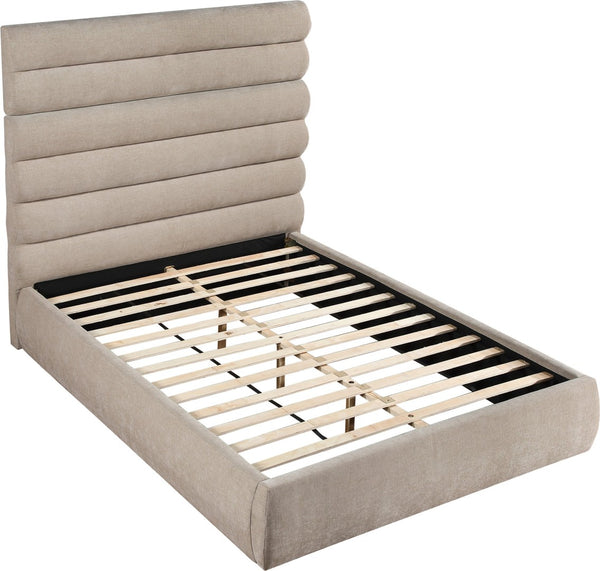 Meridian Furniture Adam Queen Bed Soft Chenille Upholstery with Channel Tufted Tall Headboard Platform B1257Beige-Q70