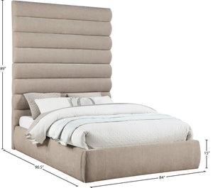 Meridian Furniture Adam Channel Tufted Chenille Queen Bed Sculptural Headboard for Modern Bedroom B1257Beige-Q90