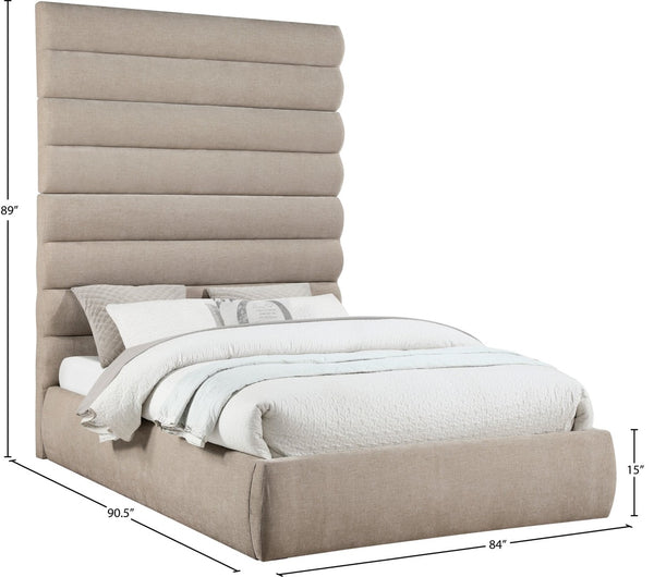 Meridian Furniture Adam Channel Tufted Chenille Queen Bed Sculptural Headboard for Modern Bedroom B1257Beige-Q90