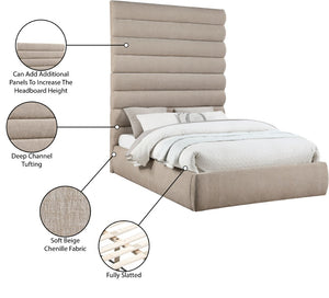 Meridian Furniture Adam Channel Tufted Chenille Queen Bed Sculptural Headboard for Modern Bedroom B1257Beige-Q90