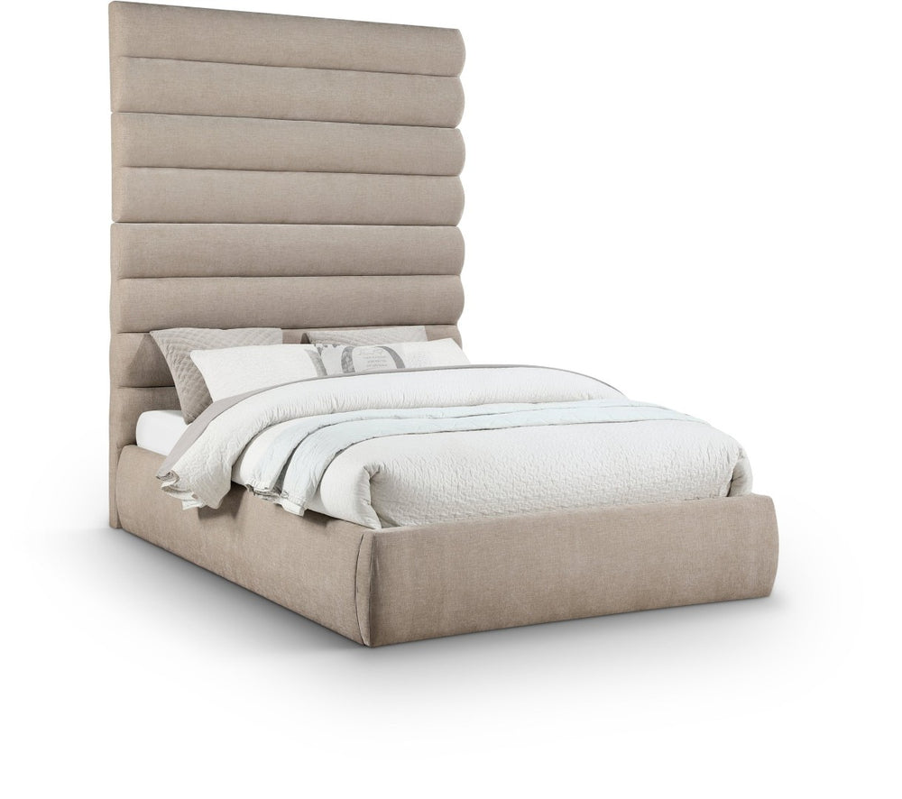 Meridian Furniture Adam Channel Tufted Chenille Queen Bed Sculptural Headboard for Modern Bedroom B1257Beige-Q90
