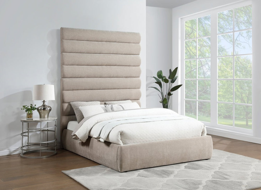 Meridian Furniture Adam Channel Tufted Chenille Queen Bed Sculptural Headboard for Modern Bedroom B1257Beige-Q90