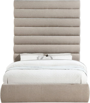 Meridian Furniture Adam Channel Tufted Chenille Queen Bed Sculptural Headboard for Modern Bedroom B1257Beige-Q90