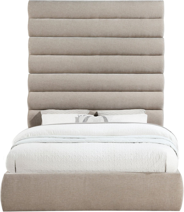 Meridian Furniture Adam Channel Tufted Chenille Queen Bed Sculptural Headboard for Modern Bedroom B1257Beige-Q90