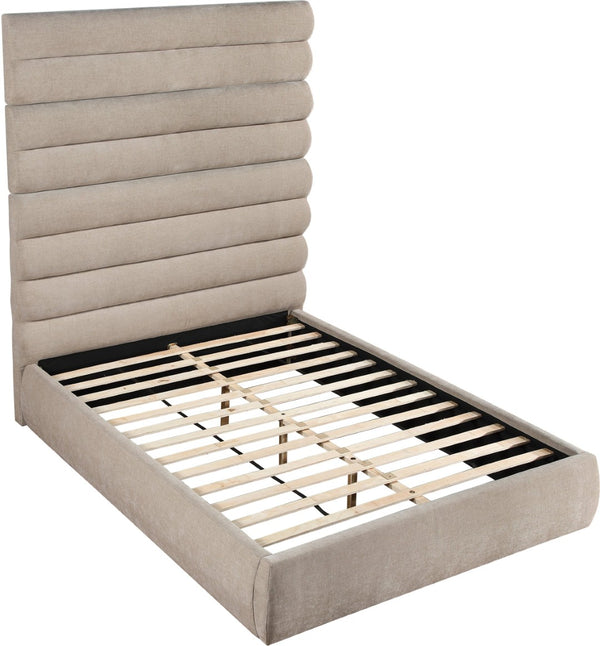 Meridian Furniture Adam Channel Tufted Chenille Queen Bed Sculptural Headboard for Modern Bedroom B1257Beige-Q90