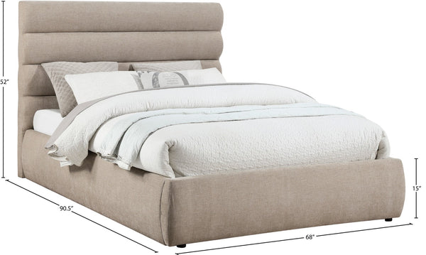 Meridian Furniture Adam Channel Tufted Queen Bed Plush Chenille Upholstery Low Profile Platform Frame B1257Beige-Q