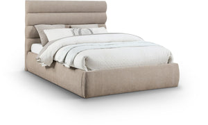 Meridian Furniture Adam Channel Tufted Queen Bed Plush Chenille Upholstery Low Profile Platform Frame B1257Beige-Q