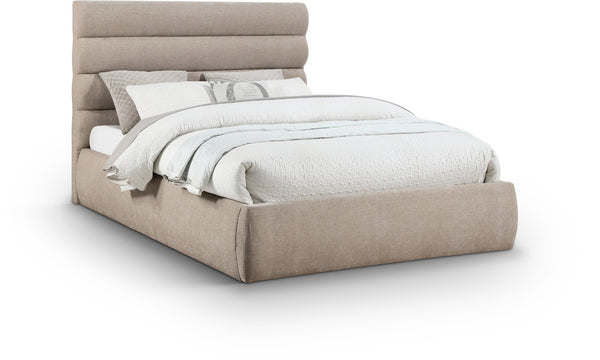 Meridian Furniture Adam Channel Tufted Queen Bed Plush Chenille Upholstery Low Profile Platform Frame B1257Beige-Q