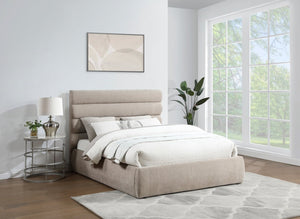 Meridian Furniture Adam Channel Tufted Queen Bed Plush Chenille Upholstery Low Profile Platform Frame B1257Beige-Q