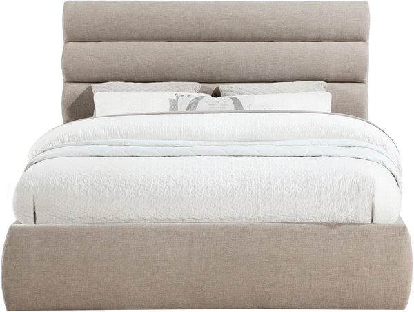Meridian Furniture Adam Channel Tufted Queen Bed Plush Chenille Upholstery Low Profile Platform Frame B1257Beige-Q