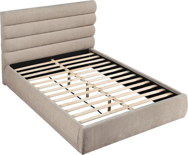 Meridian Furniture Adam Channel Tufted Queen Bed Plush Chenille Upholstery Low Profile Platform Frame B1257Beige-Q
