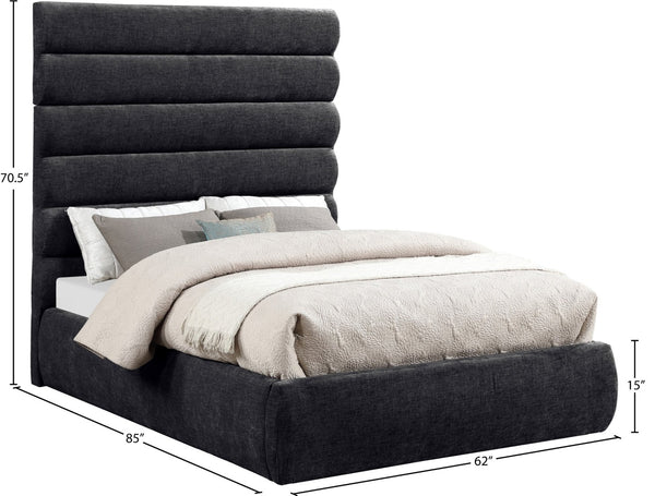 Meridian Furniture Adam Channel Tufted Chenille Upholstered Full Platform Bed Contemporary Bedroom B1257Black-F70