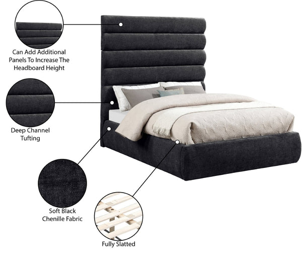 Meridian Furniture Adam Channel Tufted Chenille Upholstered Full Platform Bed Contemporary Bedroom B1257Black-F70
