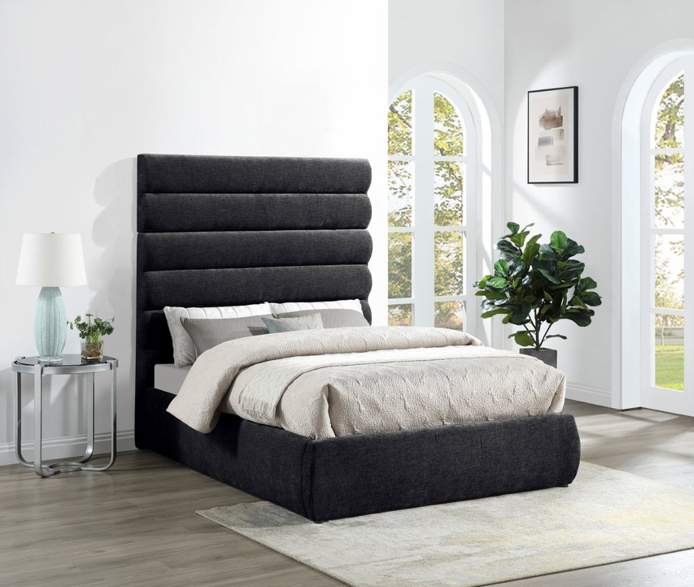 Meridian Furniture Adam Channel Tufted Chenille Upholstered Full Platform Bed Contemporary Bedroom B1257Black-F70