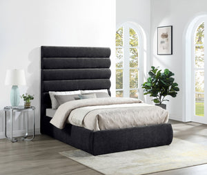 Meridian Furniture Adam Channel Tufted Chenille Upholstered Full Platform Bed Contemporary Bedroom B1257Black-F70