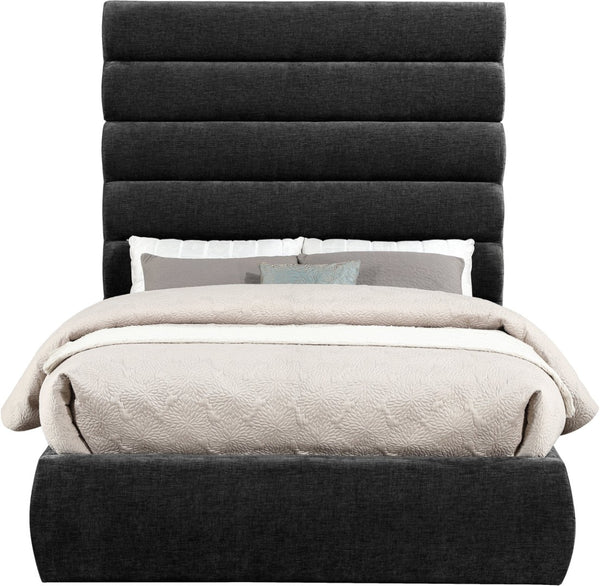 Meridian Furniture Adam Channel Tufted Chenille Upholstered Full Platform Bed Contemporary Bedroom B1257Black-F70