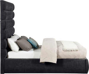 Meridian Furniture Adam Channel Tufted Chenille Upholstered Full Platform Bed Contemporary Bedroom B1257Black-F70