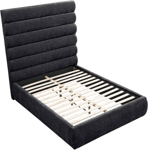 Meridian Furniture Adam Channel Tufted Chenille Upholstered Full Platform Bed Contemporary Bedroom B1257Black-F70