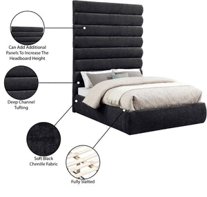 Meridian Furniture Adam Channel Tufted Chenille Upholstered Full Bed with Slatted Base No Box Spring B1257Black-F90