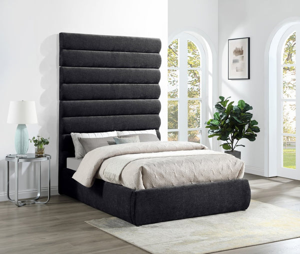 Meridian Furniture Adam Channel Tufted Chenille Upholstered Full Bed with Slatted Base No Box Spring B1257Black-F90