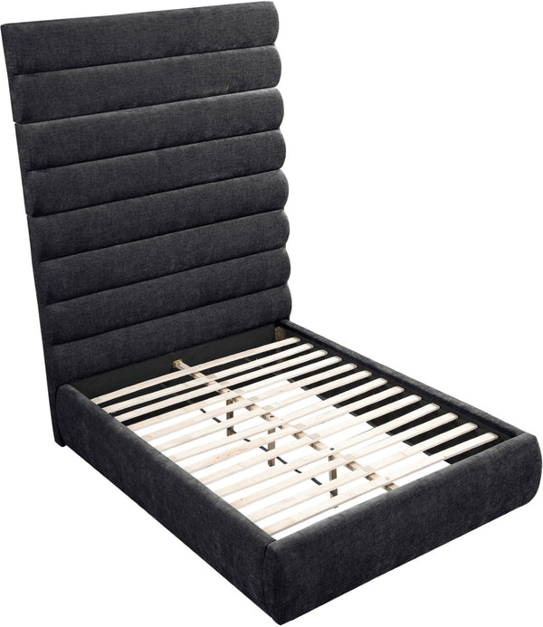 Meridian Furniture Adam Channel Tufted Chenille Upholstered Full Bed with Slatted Base No Box Spring B1257Black-F90