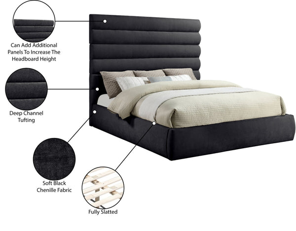 Meridian Furniture Adam Channel Tufted King Bed Chenille Upholstered Contemporary Bedroom Anchor B1257Black-K70