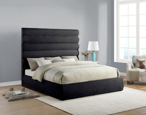 Meridian Furniture Adam Channel Tufted King Bed Chenille Upholstered Contemporary Bedroom Anchor B1257Black-K70